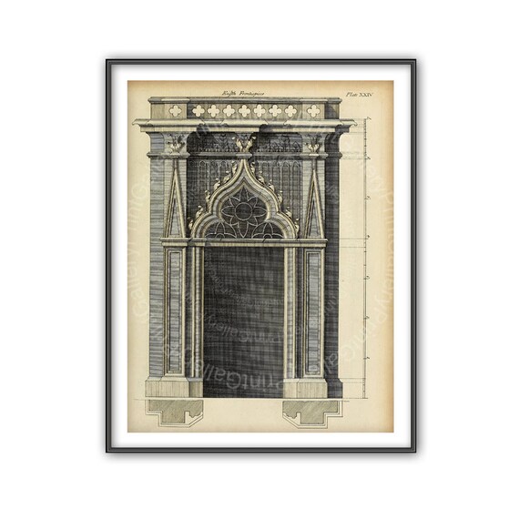 Antique Architectural Detail Gothic Door Print Drawing Plan Etsy
