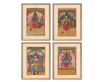 India Prints Antique Asian Hindu Gods Deities Spirits Painting 19th Century Subcontinent Wall Art Home Decor Printable Download cd