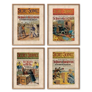 Boys Pulp Fiction Secret Service Comic Magazine Novel Covers Vintage Prints Digital Download Old Penny Dreadfuls Paper Man Cave Wall Art cs