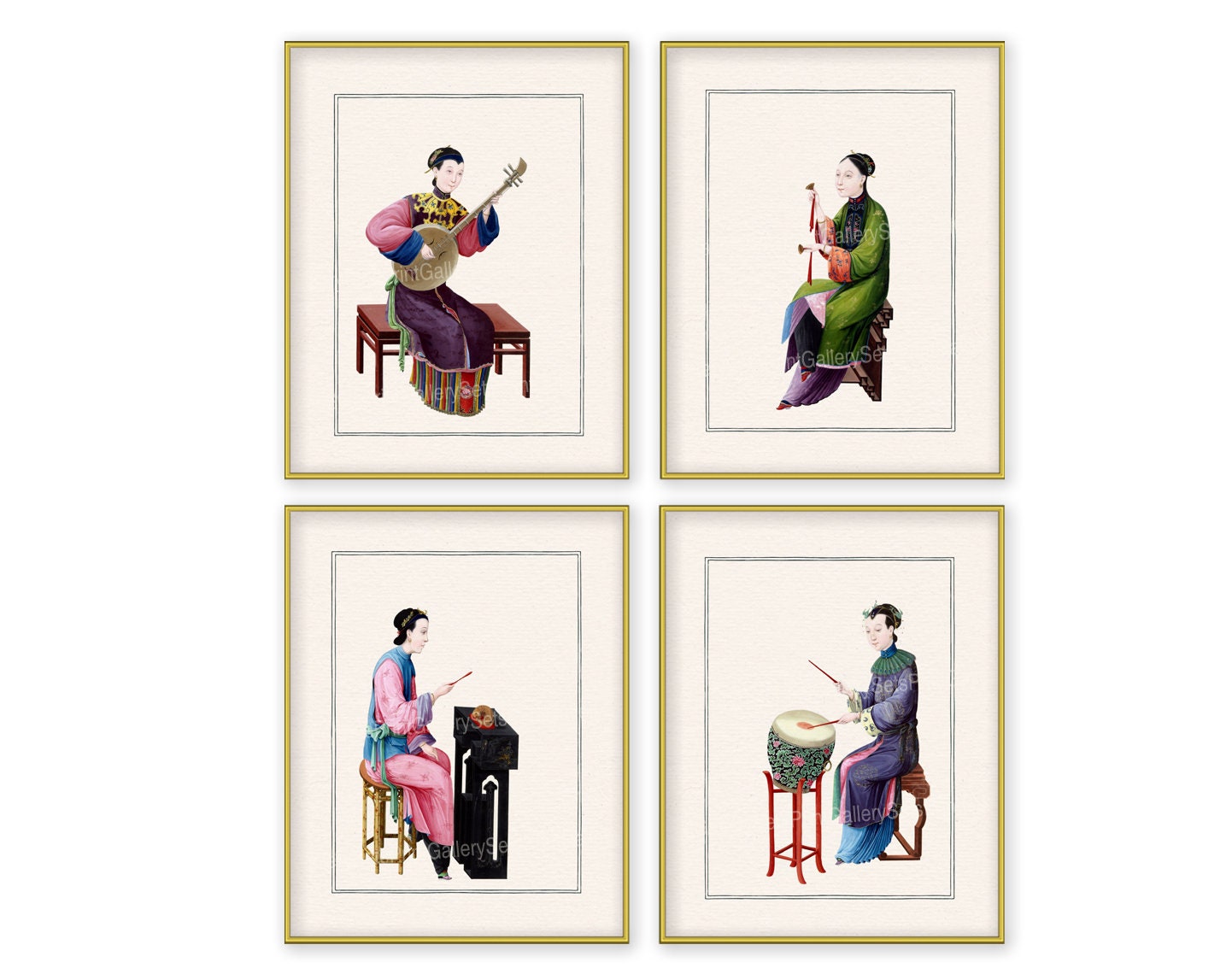 Chinese Court Music Print Set, Antique Asia Art (digital Download
