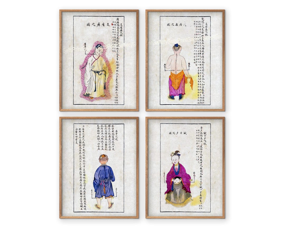 Chinese Medicine Antique Acupuncture Prints Charts Meridians Pressure ...
