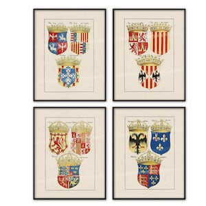 Coat of Arms Print Download Medieval Heraldry Armorial Shields European Kings Crests of the Middle Ages Military Man Cave Wall Art Decor