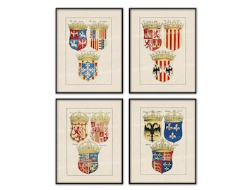 Coat of Arms Print Download Medieval Heraldry Armorial Shields European Kings Crests of the Middle Ages Military Man Cave Wall Art Decor