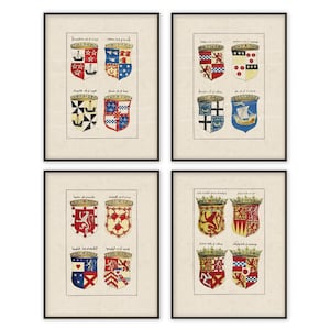 Heraldry Coat of Arms Print Download Medieval Armorial Shields European Noblemen Crests of the Middle Ages Military Man Cave Wall Art Decor