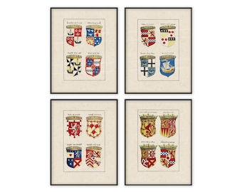 Heraldry Coat of Arms Print Download Medieval Armorial Shields European Noblemen Crests of the Middle Ages Military Man Cave Wall Art Decor