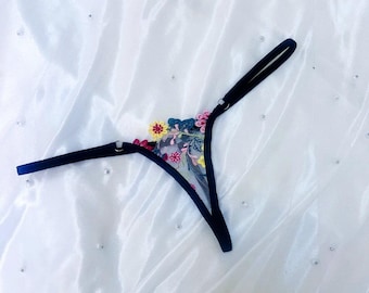 Spets G-stringtrosor, låg midja sexiga underkläder blombroderi damer Tback