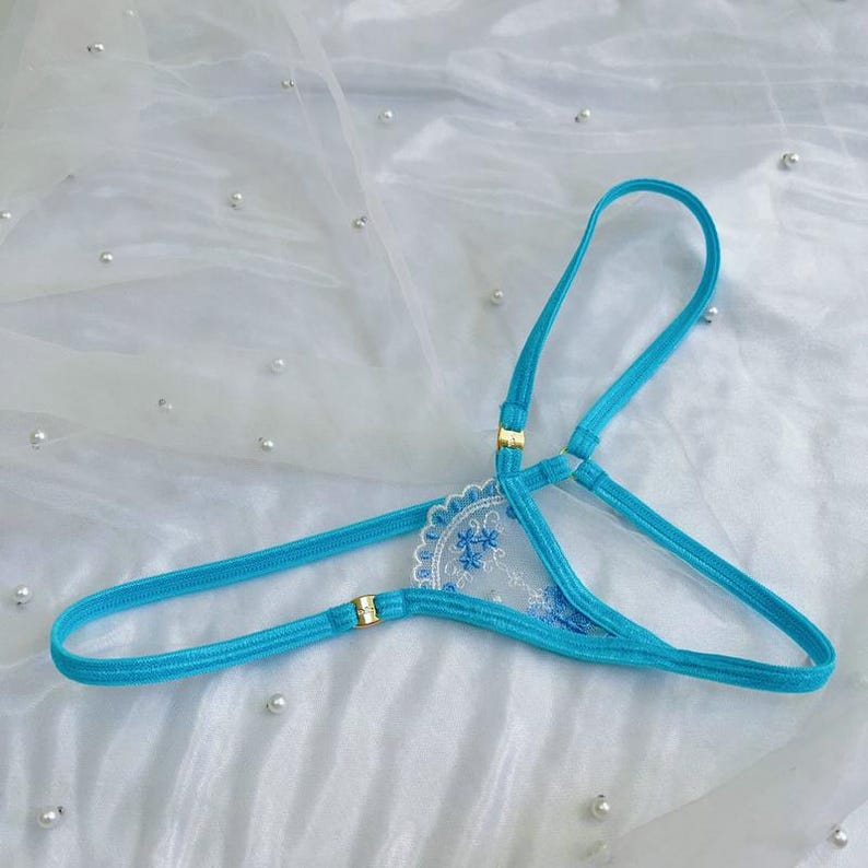 Lace & Nylon Micro Thong: Low Rise G-string, Lake Blue - Etsy