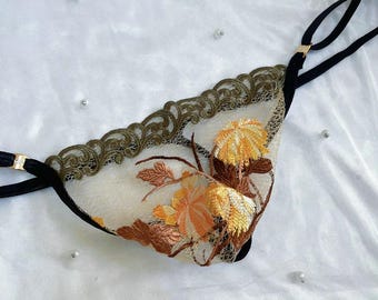 Lace Men's Thong: Embroidered Flower Pouch, Adjustable Waist