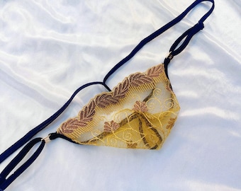 Lace Men's Thong: Adjustable Waist, Embroidery Pouch