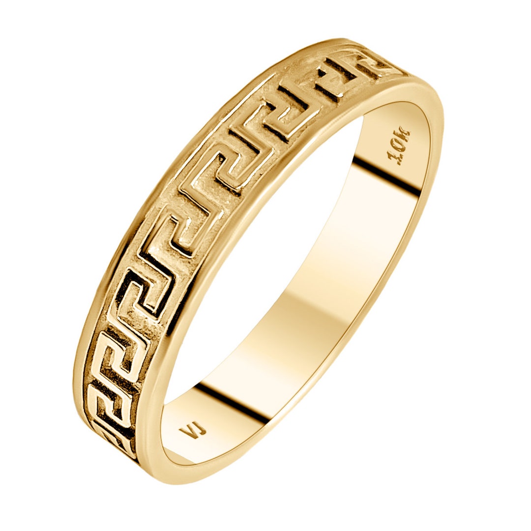 10K Yellow Gold 4.5mm Greek Key Band Ring - Etsy