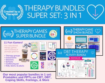 Therapy Game Bundle | Group Therapy Activities | CBT | DBT | SEL | Coping Skills | Counseling Activities | Kids, Adults & Teens | Telehealth