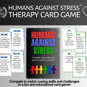Gioco di carte per la terapia: Umani contro lo stress / Abbina le sfide alle capacità di coping / Gioco di terapia stampabile / Schede di consulenza