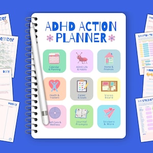 ADHD Digital Planner for Students and Adults, PDF format for iPad, Goodnotes, printing, Organizing Planner for ADHD, Motivational and fun!