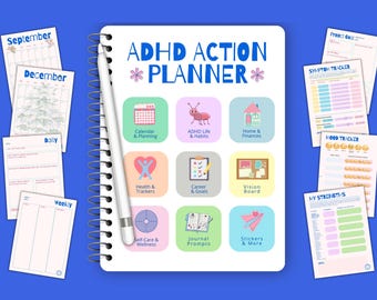 ADHD Digital Planner for Students and Adults, PDF format for iPad, Goodnotes, printing, Organizing Planner for ADHD, Motivational and fun!