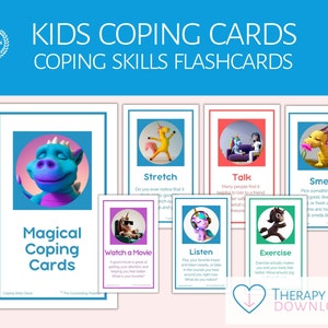 Habilidades de enfrentamento para crianças, cartões de habilidades de enfrentamento, kit de ferramentas de enfrentamento, aprendizagem social emocional, SEL, assistente social, saúde mental, baralho de cartas de terapia
