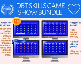 DBT Skills Game Bundle: Therapy Jeopardy for Mindfulness, Distress Tolerance (PowerPoint & PDF)