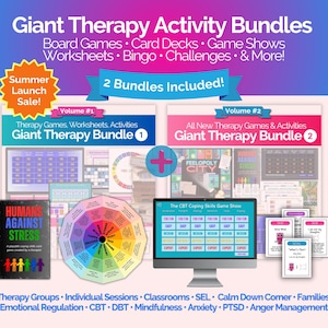 Therapy Bundles | Therapy Games | Group Activities | CBT Worksheets | DBT | Trauma | PTSD | Prompts | Emotions | Social Emotional Learning