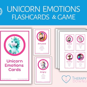 Kids Emotions Flashcards, Printable, Feelings Flashcards, Feelings, Emotions, Unicorn, Coping, School Counseling, Calm Down Corner, SEL