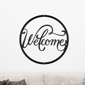 Welcome Sign, Metal Wall Art, Entry Greeting, Round Elegant Welcome Signage, Indoor Outdoor Home Decor