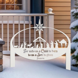 Estaca de metal para belén al aire libre, silueta ovalada para decoración de césped, regalo navideño único