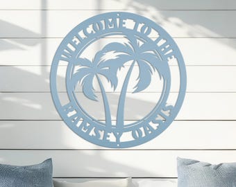 Custom Palm Tree Metal Sign - Personalized Home Decor - Beach House Address Numbers - Patio Wall Art - Outdoor Porch Signs