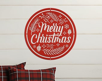 Merry Christmas Sign, Metal Decoration, Traditional Themed Signage, Winter Decorations, Detailed Laser Cut Steel Display, Front Door Art