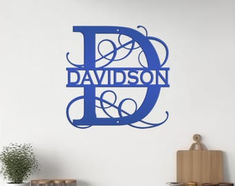 Metal Name Sign - Custom Wedding Anniversary or Family Gift - Outdoor or Indoor Home Decor - Front Door Wreath Hanger - Special Gift Idea