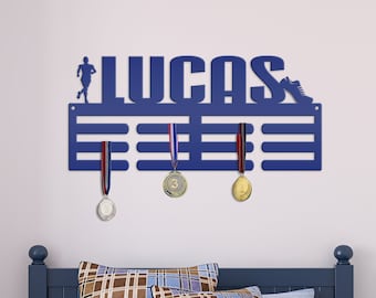 Medal Holder, Customized Ribbon Awards Rack, Personalized Track and Field Wall Decor, Custom Name Sign, Unique Sports Gift