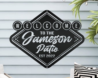 Custom Welcome Sign For Patio with Established Date Outdoor Metal Sign