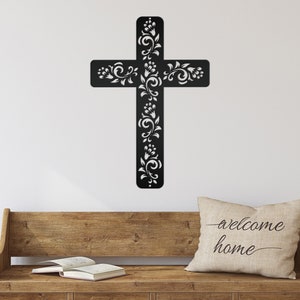 Christian Wall Decor, Metal Cross With Flowered Vines Design, Great