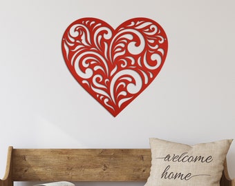 Metal Heart Sign - Valentine Decor - Paisley Print Hanging Heart Wall Art