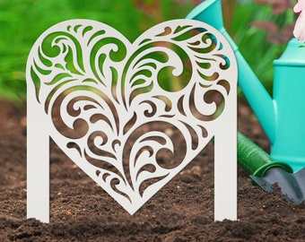 Outdoor Metal Heart Yard Stake - Valentine's Day Decor- Paisly Scrolled Heart
