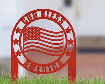 American Flag Lawn Stake- God Bless America - Christian Lawn Ornament