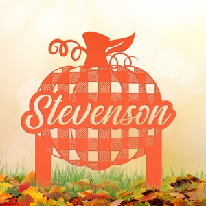 Fall Decor Outdoor Metal Yard Stake - Autumn Decor - Last Name Fall Sign