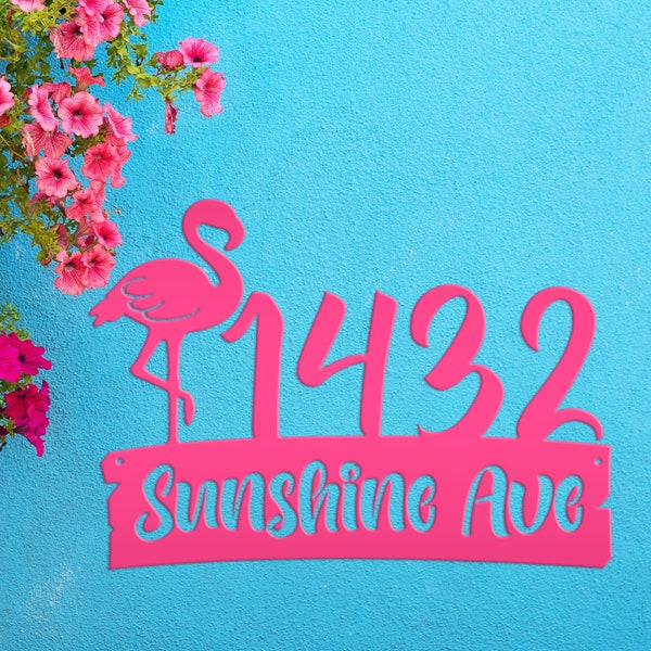 Personalized Flamingo Address Metal Sign