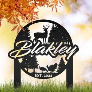 Custom Deer and Turkey Metal Yard Stake - Your Wording Custom Lawn Sign - Precision Laser Cut