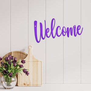 Welcome Indoor/Outdoor Metal Sign Purple