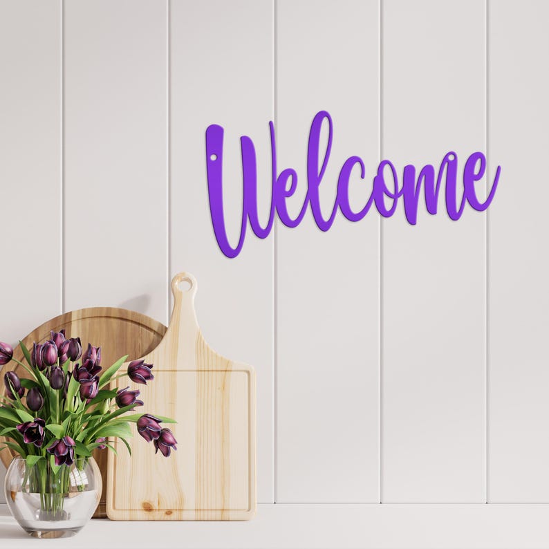 Welcome Indoor/Outdoor Metal Sign Purple