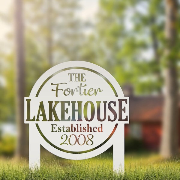 Outdoor Name Sign for the Lake, Custom last name and established date yard stake