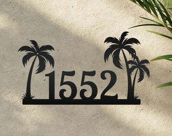 Tropical Palm Tree Metal Address Sign, Beach House Address Sign, Coastal Decor