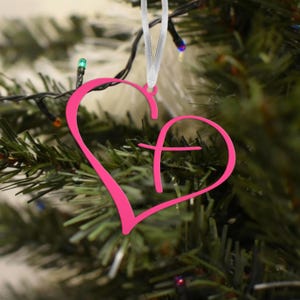 Metal Heart Cross Ornament, Christian Holiday Decor, Gift topper Pink