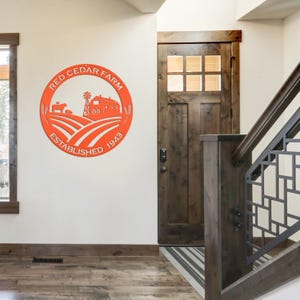 Round Custom Farm Sign With Established Date Metal Sign Orange