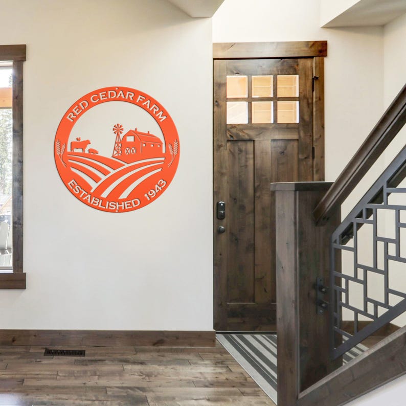 Round Custom Farm Sign With Established Date Metal Sign Orange