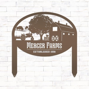Outdoor Farm Sign Metal Yard Stake, Custom Last Name Family Sign, Rustic Cattle Ranch Business Sign, Unique Gift Idea for Christmas, Address Oil Rubbed Bronze