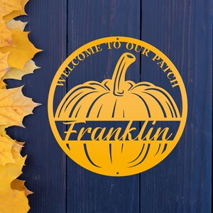 Pumpkin Fall Decor Sign, Customizable Front Door Wreath Hanger, Pumpkin Patch Thanksgiving Signage, Autumn Harvest Festival Last Name Hanger