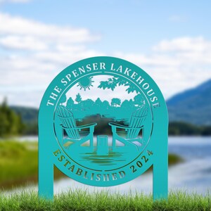 Custom Metal Lake Sign, Lake House Address Plaque, Personalized Outdoor Cabin Sign, Lake Decor, USA Made Lake House Gift Teal