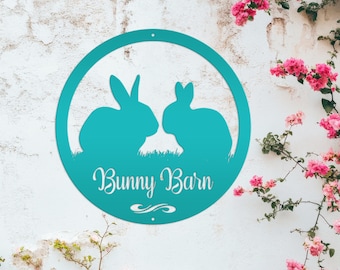 Rabbit Sign, Customizable Round Metal Sign, Rabbit House Sign