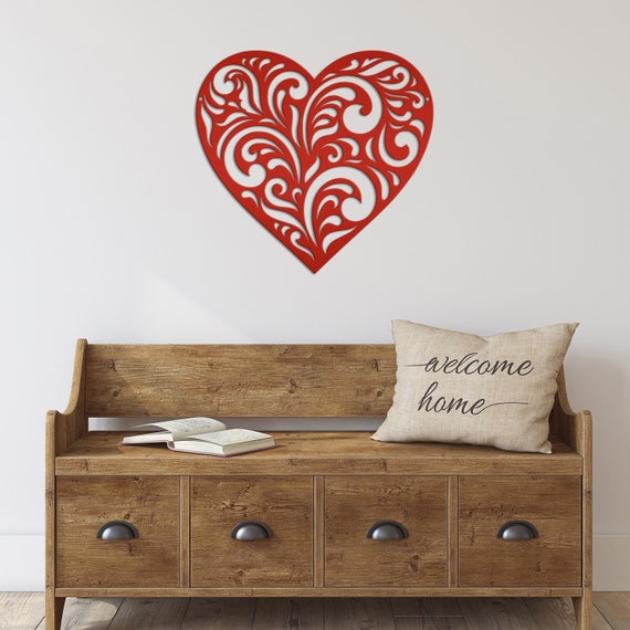 Metal Heart Sign - Valentine Decor - Paisley Print Hanging Heart Wall Art