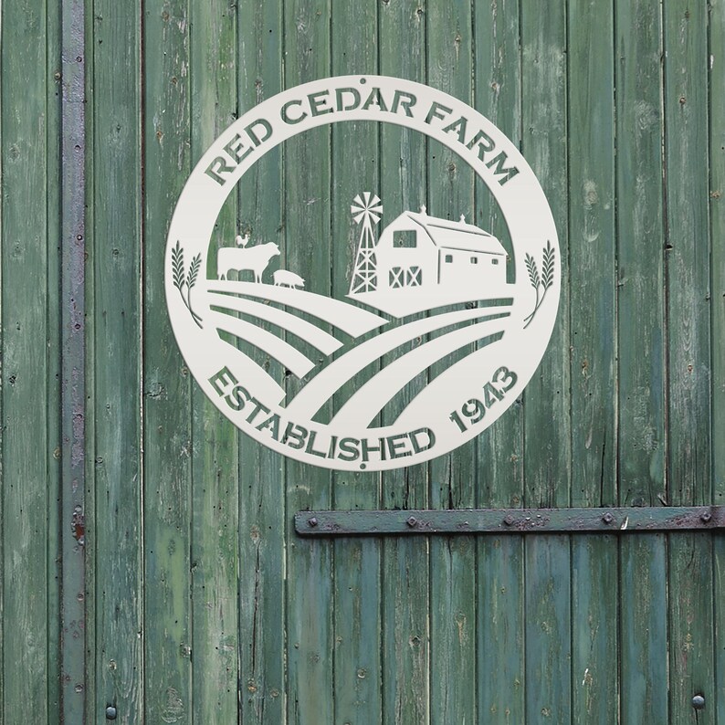 Round Custom Farm Sign With Established Date Metal Sign Matte White