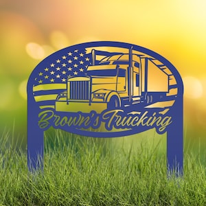 Semi-Truck Yard Stake, Metal Customized Big Rig Decor, 18-Wheeler Trucker Gift, Outdoor Steel Business Sign, Personalized Tractor Trailer image 3